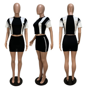 Casual Two Piece Set Tracksuit Women Bodycon 2 Piece Sets Short Sleeve Checkerboard Crop T Shirt Top and Skirt Summer Set