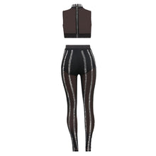 Load image into Gallery viewer, Sexy Sheer Mesh Two Piece Set Women See Through Diamonds Crop Top + Black Pants Suits Clubwear Party Women Set Two Piece Outfits