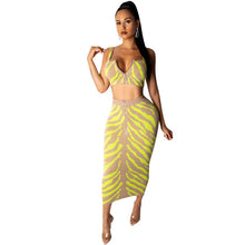 Load image into Gallery viewer, Sexy Two Piece Set Club Outfits Zebra Print Zipper Crop Top and High Waisted Midi Skirt Set Bodycon 2 Piece Dress Matching Sets