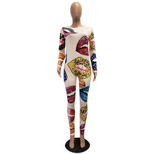 Load image into Gallery viewer, Autumn Sexy Party Club Bodycon Jumpsuit Romper Women Long Sleeve Colorful Lip Print One Piece Bodysuit Outfits Bandage Jumpsuit