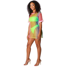 Load image into Gallery viewer, Summer Beach Wear 3 Piece Sets Women Strapless Crop Tops + Shorts + Long T-shirt Dress Sexy See Through Vacation Club Outfits