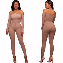 Load image into Gallery viewer, New Women Elegant Winter Jumpsuits Knitted Ribbed Long Sleeve Off Shoulder Casual Rompers Sexy Club Wear Bodycon Jumpsuit