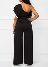 Load image into Gallery viewer, One Shoulder Black Wide Leg Jumpsuit Women Summer Loose High Split Long Pants Romper Ladies Elegant Evening Jumpsuits Outfits