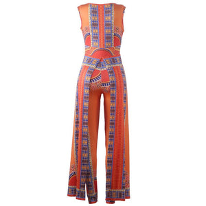 Dashiki Ethnic African Print Jumpsuit Sexy Romper Women V-neck Sleeveless Indie Folk Overalls Elegant Orange One Piece Jumpsuit