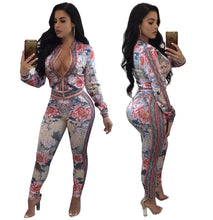 Load image into Gallery viewer, Women Rose Printed 2 Piece Sets Sweatsuit Long Sleeve Zipper Leopard Slim Casual Tracksuit Autumn 2 Piece Outfit Leisure Suits