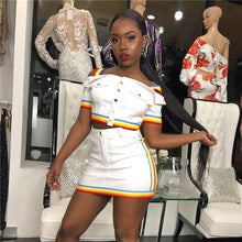 Load image into Gallery viewer, Sexy Women Two Piece Set Summer Skirt Set White Off Shoulder Crop Top and Mini Skirt Suit Party Club 2 Piece Matching Set Outfit