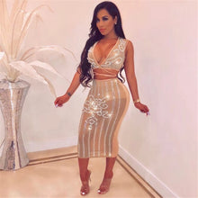 Load image into Gallery viewer, Sparkly Rhinestone Sexy Sheer Mesh Dress Women Elegant Diamond Beaded Luxury Embellished Celebrity Birthday Party Bodycon Dress