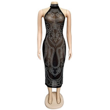 Load image into Gallery viewer, Rhinestone Backless Bodycon Sexy Club Party Dress Women Summer Elegant Sheath Dress Sleeveless Sheer Mesh Bodycon Midi Dresses