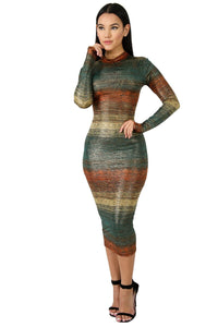 Elegant Turtleneck Long Sleeve Bodycon Midi Dress Gradient Night Club Party Sexy Bandage Dress