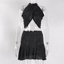 Load image into Gallery viewer, Sexy Club Two Piece Set Women Summer Skirt Sets Glitter Sleeveless Crop Top Short Skirt Set Festival Party 2 Piece Set Outfits