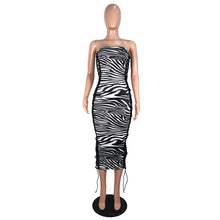 Load image into Gallery viewer, Zebra Print Strapless Sexy Bandage Dresses Sleeveless Hollow Out Lace Up Party Bodycon Maxi Dress Clubwear Vestidos