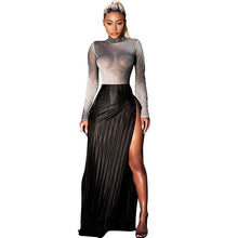 Load image into Gallery viewer, Women High Street Sheer Two Piece Dresses Sexy See-Through Long Sleeve Glitter Dress Split Maxi Party Dresses Vestido De Festa