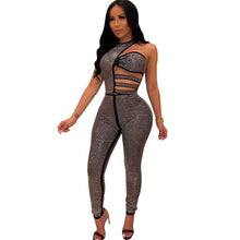 Load image into Gallery viewer, Sexy Rhinestone Sparkly Jumpsuit Women Sleeveless Hollow Out Skinny Bodycon Romper Luxury Glitter Club Party Jumpsuits Overalls