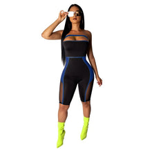 Load image into Gallery viewer, Neon Patchwork Sheer Mesh Sexy Bodycon Jumpsuit Shorts Romper Women Bandage Jumpsuit Summer Party Overalls Club Playsuit