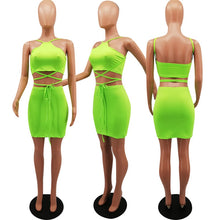 Load image into Gallery viewer, Womens Sexy Two Piece Set Party Club Summer Outfits for Women Neon Crop Top and Skirt Bodycon Short Dress 2 Piece Matching Sets