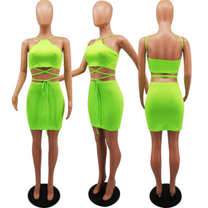 Womens Sexy Two Piece Set Party Club Summer Outfits for Women Neon Crop Top and Skirt Bodycon Short Dress 2 Piece Matching Sets