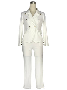 White Blazer Suit Women Pants Suits Two Piece Sets Slim Double Breasted Jacket and Long Pants Formal Office Wear Business Suit