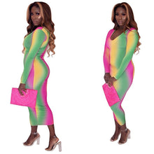 Load image into Gallery viewer, Elegant Sexy Night Club Bandage Striped Dress Spring V Neck Rainbow Print Long Sleeve Bodycon Party Dresses