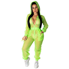 Load image into Gallery viewer, Sexy Sheer Mesh Jumpsuit Women Long Sleeve Zipper Overalls Pant Streetwear Hoodie Loose Casual Rompers Womens Jumpsuit Tracksuit