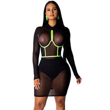 Load image into Gallery viewer, Long Sleeve Sexy Dress Party Night Club Dress Elegant Transparent Mesh See Through Black Mini Bodycon Dress