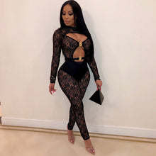 Load image into Gallery viewer, Women Sexy Club Bodycon Romper Jumpsuit Long Sleeve Party Jumpsuits One Piece Hollow Out Sheer Mesh Elegant Black Lace Jumpsuit