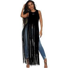 Load image into Gallery viewer, Plus Size Casual Summer Dresses Women Fringe Tassel Long T Shirt Dress Women Sleeveless O-neck Black Korean Streetwear Dress