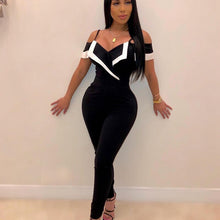 Load image into Gallery viewer, Women Off Shoulder Bodycon Jumpsuit Romper Black Deep V Neck Sexy Jumpsuit Elegant Party Club Summer Rompers Womens Jumpsuit