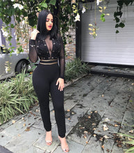 Load image into Gallery viewer, Black Long Sleeve Sexy Bodycon Jumpsuit Women Mesh Patchwork Bandage Jumpsuit Party Plus Size Overalls Club Skinny Romper Female