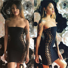 Load image into Gallery viewer, Black Strapless Sexy Bandage Dresses Women Summer Sleeveless Hollow Out Lace Up Party Bodycon Mini Dress Clubwear Vestidos