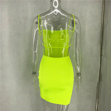 Load image into Gallery viewer, Women Sleeveless Sexy Summer Mini Dress Bandage Backless Bodycon Dress Neon Green Elegant Night Club Party Short Mini Dresses