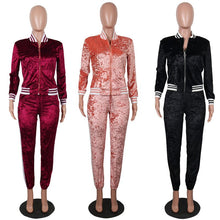 Load image into Gallery viewer, Velvet Tracksuit Women Two Piece Set Zipper Jacket Top and Pants Leisure Suit Sportswear Pink Sweat Suits