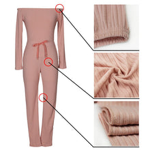 Load image into Gallery viewer, New Women Elegant Winter Jumpsuits Knitted Ribbed Long Sleeve Off Shoulder Casual Rompers Sexy Club Wear Bodycon Jumpsuit