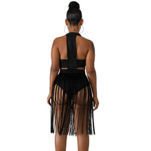 Load image into Gallery viewer, Boho Sleeveless V Neck Fringe Tassel Dress Party Club Hollow Out Black Sexy Bodycon Dress