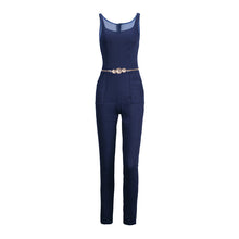 Load image into Gallery viewer, Women Elegant Denim Jumpsuit Pants with Belt Pockets Off Shoulder Sleeveless Sexy Straps Bodycon Jeans Jumpsuit Overall Catsuit