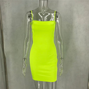 Women Sleeveless Sexy Summer Mini Dress Bandage Backless Bodycon Dress Neon Green Elegant Night Club Party Short Mini Dresses