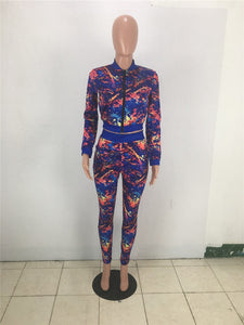 Printed Two Piece Tracksuit Set Top and Pants Jogging Sweat Suits Streetwear Casual 2 Piece Outfits