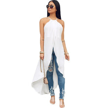 Load image into Gallery viewer, Summer Long Shirt Dress Women Sexy Sleeveless Chiffon Dress Beach Sundresses White Backless Irregular Split Long Party Dress