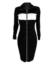 Load image into Gallery viewer, Autumn Long Sleeve Casual Bodycon Dress Women Full Front Zipper Dress Turn Down Collar Streetwear Slim Black Knee Length Dresses