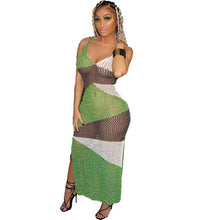 Load image into Gallery viewer, Knitted Crochet Beach Dress Women Summer Sexy Mesh Long Dress See-through Hollow Out Side High Split Party Beach Sundress Boho