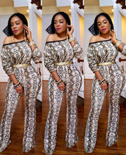 Load image into Gallery viewer, Snake Print Off Shoulder Jumpsuit Women Autumn Long Sleeve Sexy Bodysuit Plus Size Wide Leg Long Pants Rompers Womens Jumpsuit