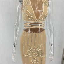 Load image into Gallery viewer, Sparkly Rhinestone Sexy Sheer Mesh Dress Women Elegant Diamond Beaded Luxury Embellished Celebrity Birthday Party Bodycon Dress