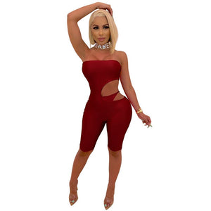 Sexy Cut-Out Strapless Tube Jumpsuit Shorts Playsuits Women Sleeveless Casual Fitness Summer Bodycon Romper Club Party Bodysuits