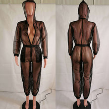 Load image into Gallery viewer, Sexy Sheer Mesh Jumpsuit Women Long Sleeve Zipper Overalls Pant Streetwear Hoodie Loose Casual Rompers Womens Jumpsuit Tracksuit