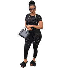 Load image into Gallery viewer, Two Piece Tracksuit Women Fashion Pearls Beading Two Piece Set Top and Pants Ladies Jogging Suits Casual Womens Sweat Suits Sets