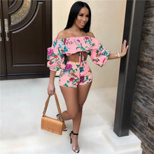 Load image into Gallery viewer, Two Piece Set New Summer Sexy Off the Shoulder Floral Print Crop Top and Shorts Set Party Club Women 2 Piece Outfits