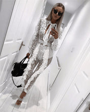 Load image into Gallery viewer, Sheer Long Sleeve White Lace Jumpsuit for Women Sexy See Through Floral Ruffles Bodycon Rompers Christmas Night Club Overalls