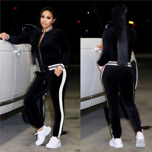 Velvet Tracksuit Women Two Piece Set Zipper Jacket Top and Pants Leisure Suit Sportswear Pink Sweat Suits