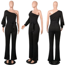 Load image into Gallery viewer, Party Sexy Rompers Womens Jumpsuit Long Sleeve Split One Shoulder Overalls Elegant Evening Wear Black Formal Jumpsuits Sashes