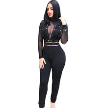 Load image into Gallery viewer, Black Long Sleeve Sexy Bodycon Jumpsuit Women Mesh Patchwork Bandage Jumpsuit Party Plus Size Overalls Club Skinny Romper Female