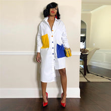 Load image into Gallery viewer, Autumn Long Sleeve White Shirt Dress Women Turn Down Collar Button Up Blouse Dress Oversized Midi Shirt Dress with Pockets